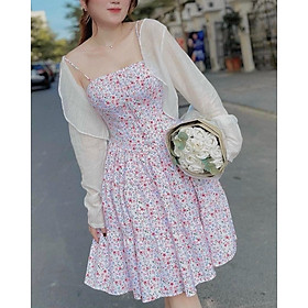 Set đầm 2 dây hồng kèm áo khoác xinh xắn đáng yêu - Rossy Fashion