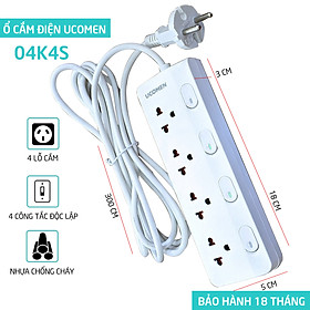 Ổ cắm điện Ucomen - 04 Công Tắc Độc Lập - Trắng (Dây 3m)