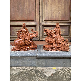 Bộ tượng phật văn thù _ Phổ hiền bồ tát bằng gỗ hương kt 40×32×14cm