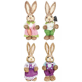 4x Straw Easter Rabbit Decoration Photo Props Bunny Statues Home Decor
