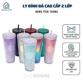 Ly Kim Cương 2 Lớp Cách Nhiệt Cao Cấp, Ly Uống Nước Chất Liệu PP Cách Nhiệt 2-3h + Tặng Kèm Ống Hút, Túi Đựng - HÀNG CHÍNH HÃNG MINIIN