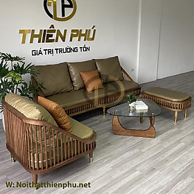 Mua Sofa phòng khách Dedar KBH gỗ tần bì màu nâu walnut bọc da kèm bàn Noguchi