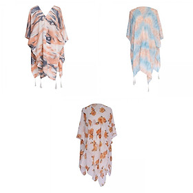 3Women Print Summer Casual Floral Loose Cardigan Chiffon Beach Swim Cover Up
