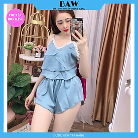 Đồ Ngủ Hai Dây Lụa Satin Cao Cấp Sexy Quyến Rũ Thương Hiệu Baw, Chất Liệu Lụa Mát Mịn Nhẹ Nhàng Cực Kỳ Lôi Cuốn NT708 (hình thật shop tự chụp) - Xanh nhạt - ONE SIZE ( 40-60kg )