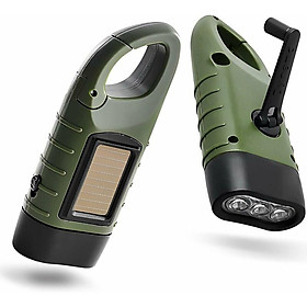 Bộ 2 đèn pin mặt trời LED - Đèn bỏ túi - Crank khẩn cấp - Sạc lại - để cắm trại, bên ngoài, leo núi, đi bộ đường dài - màu xanh lá cây [Lớp năng lượng A ++]