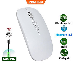 Chuột bluetooth PIXLINK P103BL 2 chế độ sạc pin siêu mỏng không gây tiếng ồn chuyên dùng cho Máy tính, pc, Laptop, Tivi Hàng Chính Hãng