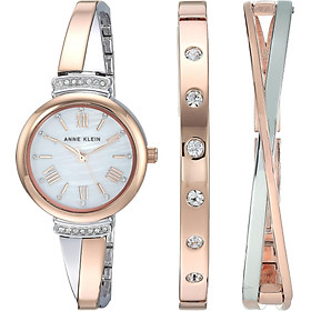 Anne Klein Women's AK/2245RTST Swarovski Crystal Accented Rose Gold-Tone and Silver-Tone Bangle Watch and Bracelet Set