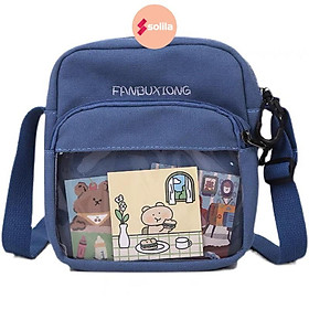 Túi tote đeo chéo mini vải canvas Fanbuxiong bóng kính trong suốt nhiều ngăn thời trang nam nữ unisex