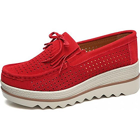 Lady's Hollow Casual Shoes Suede Thick-Soled Boat Shoes