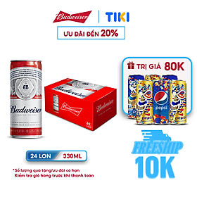 Thùng 24 Lon Bia Budweiser Chính Hãng 330ml lon
