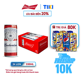 Hình ảnh Thùng 24 Lon Bia Budweiser Chính Hãng (330ml/ lon)