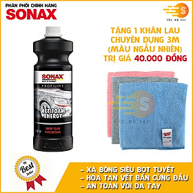 Xà bông rửa xe siêu bọt tuyết Actifoam Anergy Profiline Sonax 618300 1Lít tặng kèm 1 khăn 3M KL3030 - Tạo dc nhiều bọt tuyết mịn, hòa tan chất bẩn cứng đầu, cặn bám, dầu mỡ