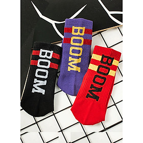 Combo tất nữ cotton cao chữ BOOM 10024