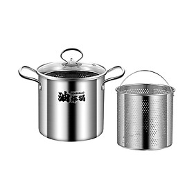 Stainless Steel Frying Pot Cookware Heavy Duty 3L Capacity with Glass Cover for Vegetables Spaghetti Frying Noodles Kitchen