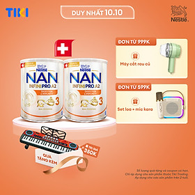Bộ 2 Lon Sữa bột NAN INFINIPRO A2 800g Thụy Sĩ 3 với đạm quý A2 tiêu hóa tốt sau 7 ngày và 6HMO tăng cường đề kháng (2 - 6 tuổi)