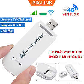 Bộ phát wifi từ sim 4G PIX-LINK USB Modem  ,USB phát Wifi 4G LTE từ sim 4G, Dcom phát wifi di động  tốc độ cao, phủ sóng rộng - Hàng chính hãng  Hàng nhập khẩu