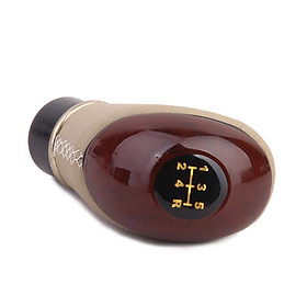 Wooden PU Leather Manual 5-Speed Car Gear Stick Shift Lever Knob Shifter