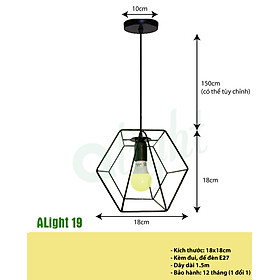 Đèn thả trần + KÈM BÓNG 4W, đèn trang trí nội thất, đèn sắt mỹ thuật Decor hình lục giác phù hợp với mọi thiết kế