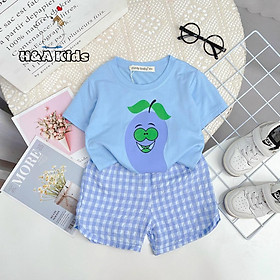 Bộ Ngắn tay trái cây quần caro Thun Lạnh Cho Bé Gái Từ 19-32kg
