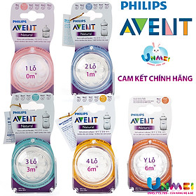 Núm Ty Philips Avent - Núm Vú Philips Avent - Thay Bình Sữa dòng Natural - Đủ Size 1 / 2 / 3 / 4 / Y Lỗ - Tặng 1 Khăn Sữa Gạc Vải thương hiệu Unmei