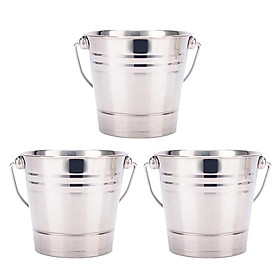 3 Pcs Ice Bucket Beer Cooler Portable Stainless Steel Party Bar Supply 2.1qt