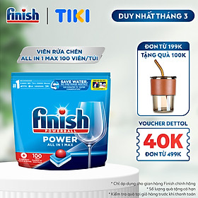 Viên Rửa Chén Bát Hương Chanh Finish Powerball Power All In 1 Max - Túi 100 viên siêu tiết kiệm