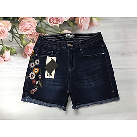 Hình ảnh Quần short jean thun thêu hoa lai tua nữ có size đại