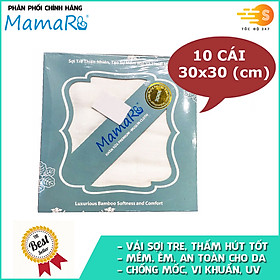 Bộ 10 cái khăn sữa vải sợi tre cho bé 30x30 Mamaru MA-KS30X30 - Diệt khuẩn, hút ẩm tốt, kháng tia UV