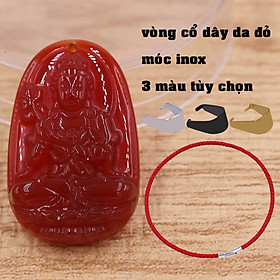 Mặt dây chuyền Đại thế chí mã não đỏ 3.6 cm kèm vòng cổ dây da đỏ, Phật bản mệnh, mặt dây chuyền phong thủy