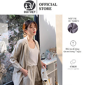 Áo khoác vest blazer nữ Đũi Việt vải linen Hàn, form rộng túi đắp, kiểu dáng công sở (Be) Dv09