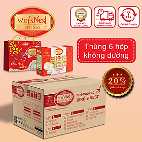 (Thùng 06 hộp) Yến Sào win'sNest Tổ Yến Chưng Sẵn 20% Không Đường (6 Lọ/Hộp) kèm túi