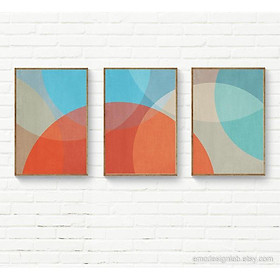 Tranh treo tường | Bộ 3 tranh Mid-Century Modern Abstract Prints, Colorful Minimalist Circle Print, Abstract Red Sun