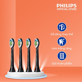 Đầu Bàn Chải Điện W2 Philips Sonicare  HX606496 Sạch Sâu, Trắng Răng - Bộ 4 Cái - Đen - Hàng Chính Hãng