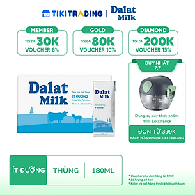 Thùng 48 hộp sữa tươi tiệt trùng Dalatmilk ít đường 180ml
