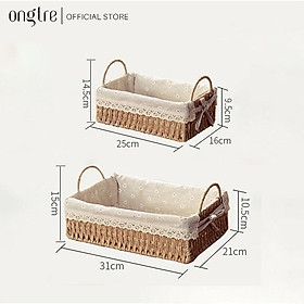 Giỏ mây lót vải có lót ONGTRE đựng đồ dùng nhỏ, giỏ picnic, decor phòng khách(Rổ cói có quai lót vải)