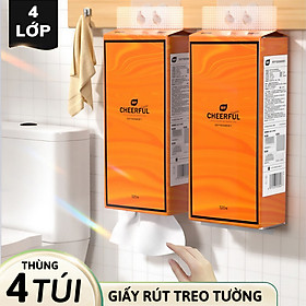 Thùng 4 Túi Khăn Giấy rút treo tường 1280 tờ/Túi tiện lợi, giấy nội địa trung cao cấp 4 lớp