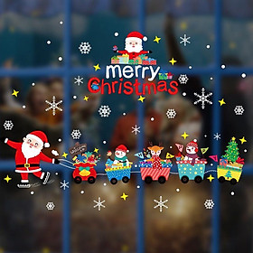 Decal trang trí Noel Hít Tĩnh Điện - Combo 2 tấm Noel kéo xe và rèm dây thông
