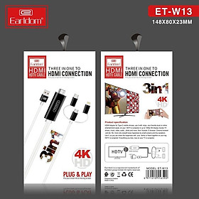 Mua  Hàng Chính Hãng  Cáp HDMI 3in1 Earldom ET-W13 -  Độ Phân Giải 4K  Tích Hợp 3 Đầu Lightning  Micro  TypeC