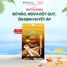 TPBVSK Viên Uống Nattokinase 3000FU Phòng Ngừa Đột Quỵ, Bổ Não, Giúp Ngủ Ngon Natto Ichou Genki Fami Nhật Bản Túi 30 Viên