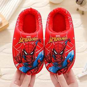 Dép bông cho bé trai đi trong nhà lót lông siêu mềm đế cao su dẻo chống trơn họa tiết siêu nhân spiderman thời trang D46