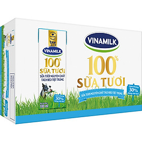 Thùng 48 HỘP SỮA TƯƠI TIỆT TRÙNG VINAMILK 100% TÁCH BÉO KHÔNG ĐƯỜNG 180ML