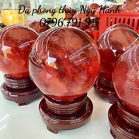 Mua Bi Cầu Đá Núi Lửa Đỏ Đường Kính Từ 8cm - 15cm có Kèm Đế Gỗ
