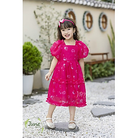 [Từ 1 đến 12 tuổi] Đầm váy xòe tiểu thư gấu dâu tơ ngọc trai cho bé gái từ 1 đến 12 tuổi hồng cute