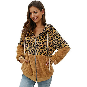Casual Leopard Women Zippers Jacket Winter Loose Fashion Hooded Cap Coat