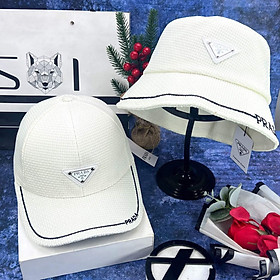 Combo nón cặp nam nữ logo Pra.da phối vải kaki form chuẩn thời trang đường phố cao cấp