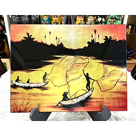 Mua Tranh sơn mài - ĐỒNG QUÊ VIỆT NAM - Nền dát vàng/ bạc  hàng xuất khẩu size 30x40 cm
