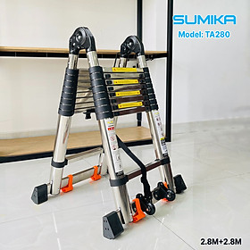 Thang Inox rút đôi SUMIKA TA280 - rút chữ A cao 2.8m, rút chữ I cao 5.6m, tải trọng 300kg