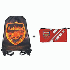 Set balo túi dây rút thể thao kèm ví đựng bút TROY SFB họa tiết câu lạc bộ bóng đá, chất liệu vải bố, size 43cm