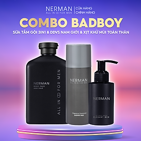 Combo Badboy Nerman - Sữa tắm gội 3in1 hương nước hoa cao cấp 350ml & Gel vệ sinh nam 100ml & Nước hoa khử mùi 100ml
