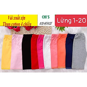 (VẢI XUẤT DƯ ĐẸP) QUẦN LEGGING TRƠN LỬNG THUN COTTON 4 CHIỀU CHO BÉ GÁI 9-20KG